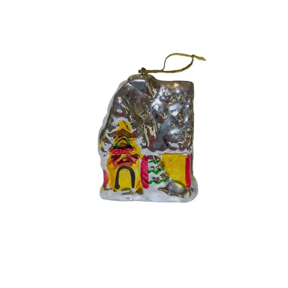 Ceramic Christmas Tree Village House Metallic Glaze Ornament 2 1/4” X 2” X 1 1/4